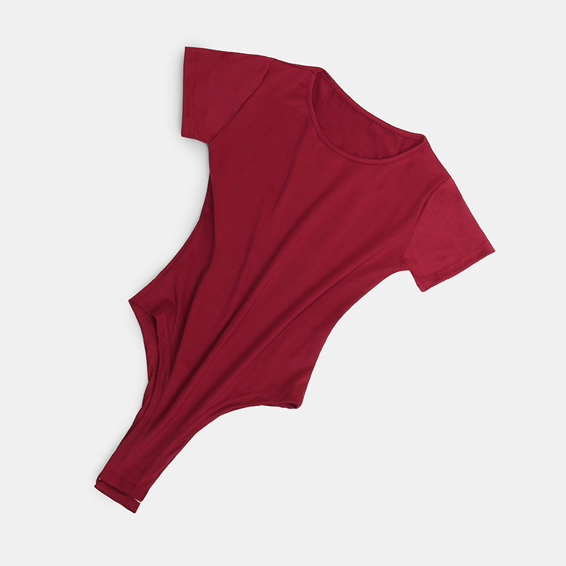 Womens Seamless Short Sleeve Bodysuit - Round Neck Thong Body Shaper